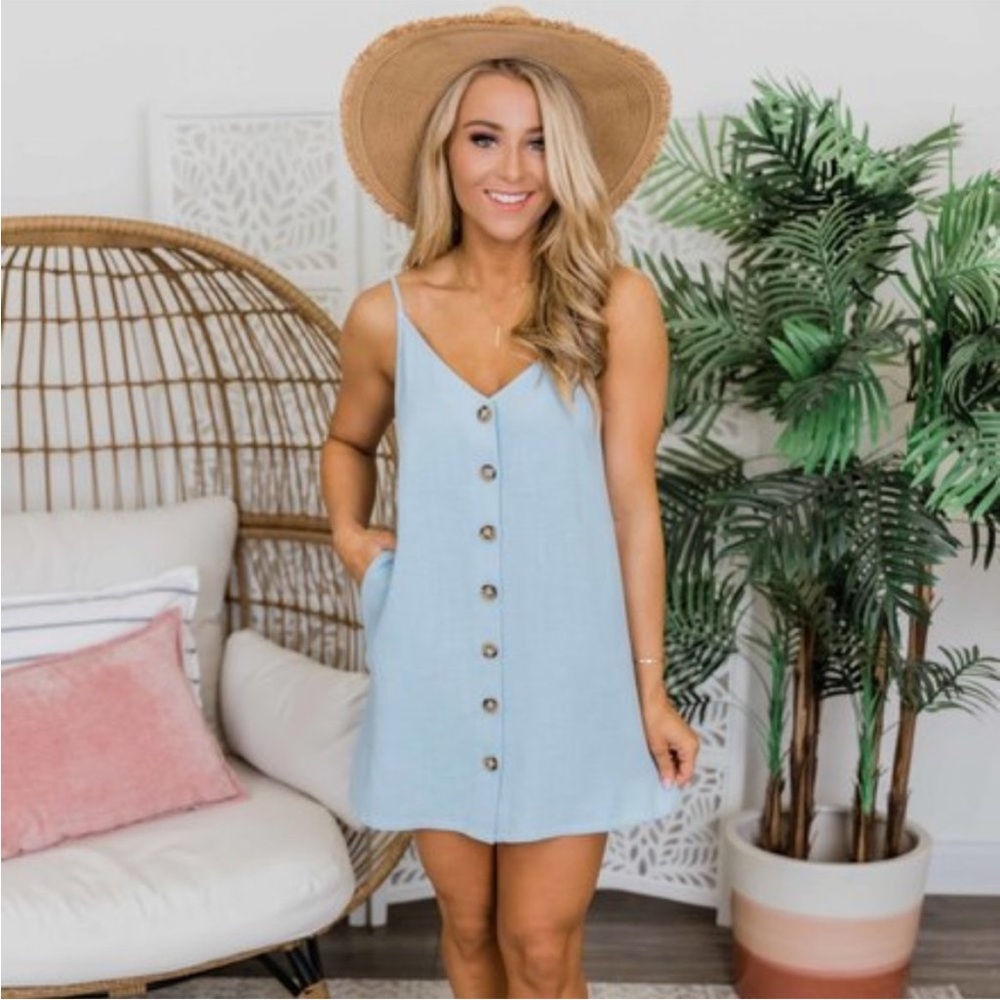 Pink lily light blue short tank dress
